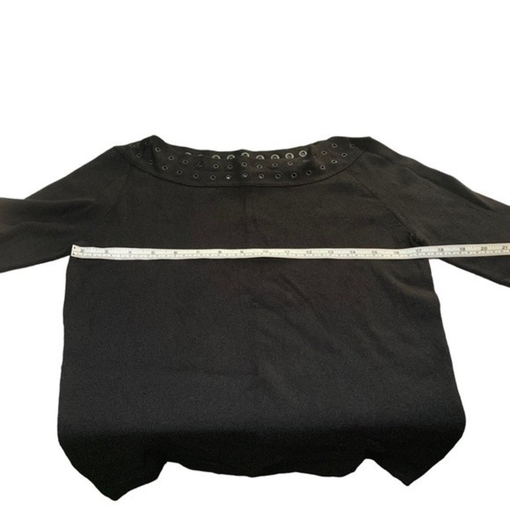 Dana Buchman Black Top Long Sleeve Grommet Detail Neckline Size Medium - Picture 7 of 8